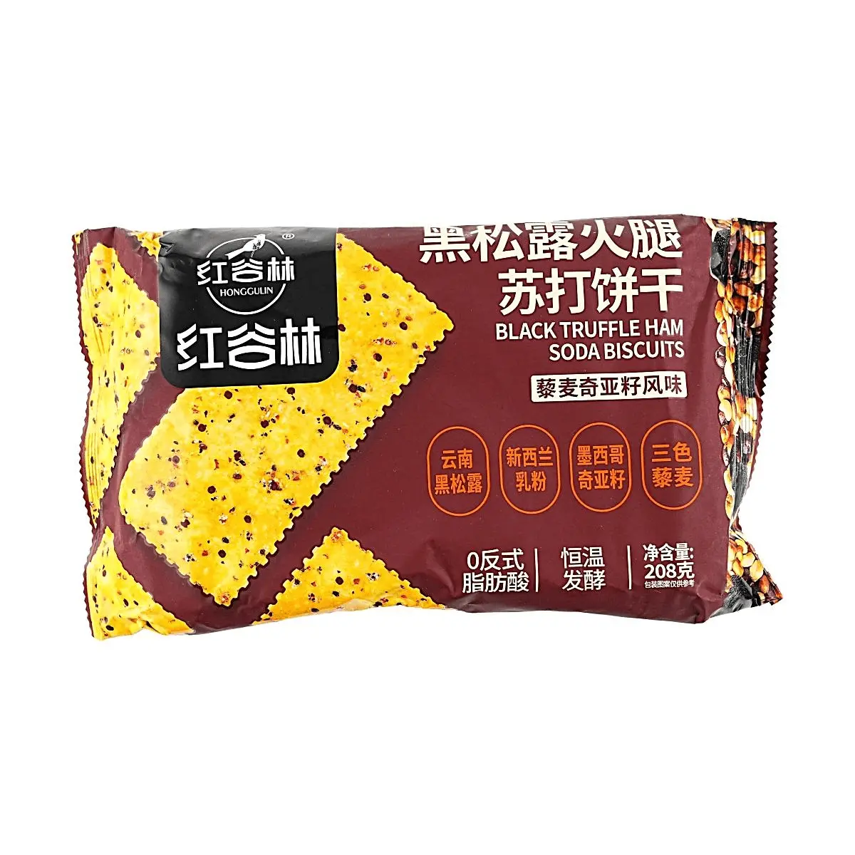Hong Gu Lin Black Truffle Ham Soda Crackers with Quinoa Chia Seed 208g 0 Trans Fat Healthy Snack