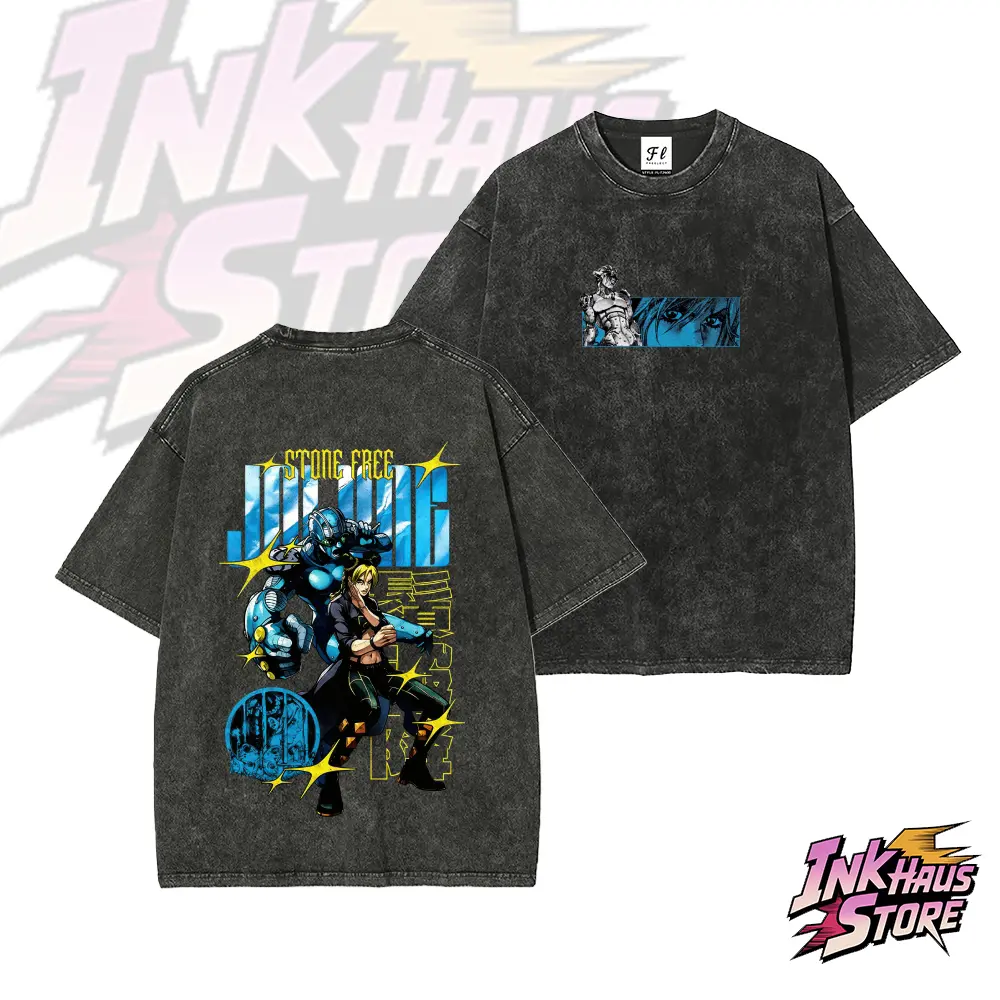 JoJo Part 6 Stone Ocean Jolyne Cujoh & Stone Free Graphic--Short Sleeve Cotton Unisex Retro wash Tee