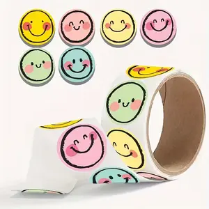 500 Colorful Round Smiley Face Stickers Roll, Teacher Parent Classroom Rewards, Office Gift Wrapping, Durable Paper Labels, Classroom Decor