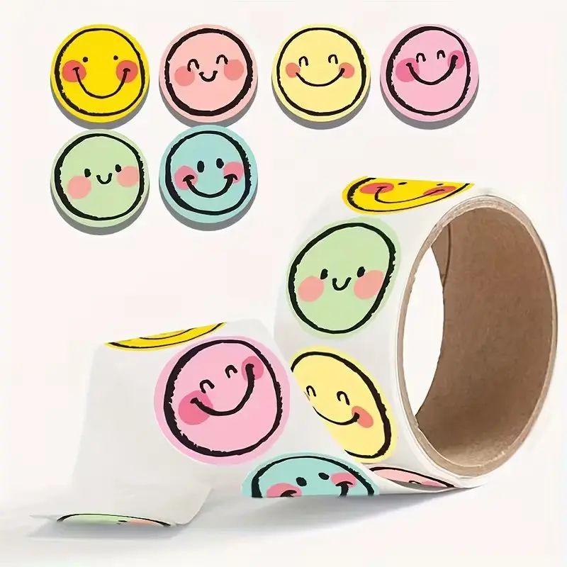 500 Colorful Round Smiley Face Stickers Roll, Emoji Stickers, Funny Sticker Packs, Cute Stickers, Teacher Parent Classroom Rewards, Office Gift Wrapping, Durable Paper Labels, Classroom Decor, Sticker Sheets
