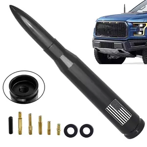 Aluminum Black 50 Cal Bullet Antenna Universal Mast for Ford F150 F250 F350 Super Duty Raptor / Bronco (21-23) / RAM 1500 Pickup Truck Car Accessory Short Antenna Replacement Stabilized Signal