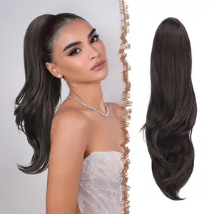 Drawstring Ponytail Extension,  Long Wavy Layered Synthetic Pony Tails Black Brown Hair Extensions Hairpieces for Women, 20 inch