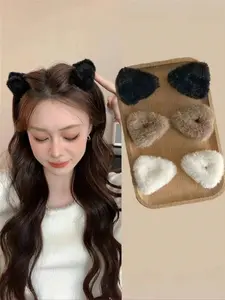 Cute Cat Ear Fuzzy Hair Clip Set for Women, Super Cute Clips, Small Fluffy Triangle Barrettes, Perfect for Half Updo, Princess Style, Daily Wear