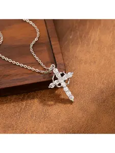 Women's Creative Personality Stainless Steel Cross Necklace Elegant Hollow Colorful Zircon Clavicle Chain