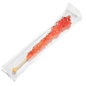 Red Rock Candy Sugar Sticks - Strawberry Flavored - 12 Individually Wrapped Red Candy