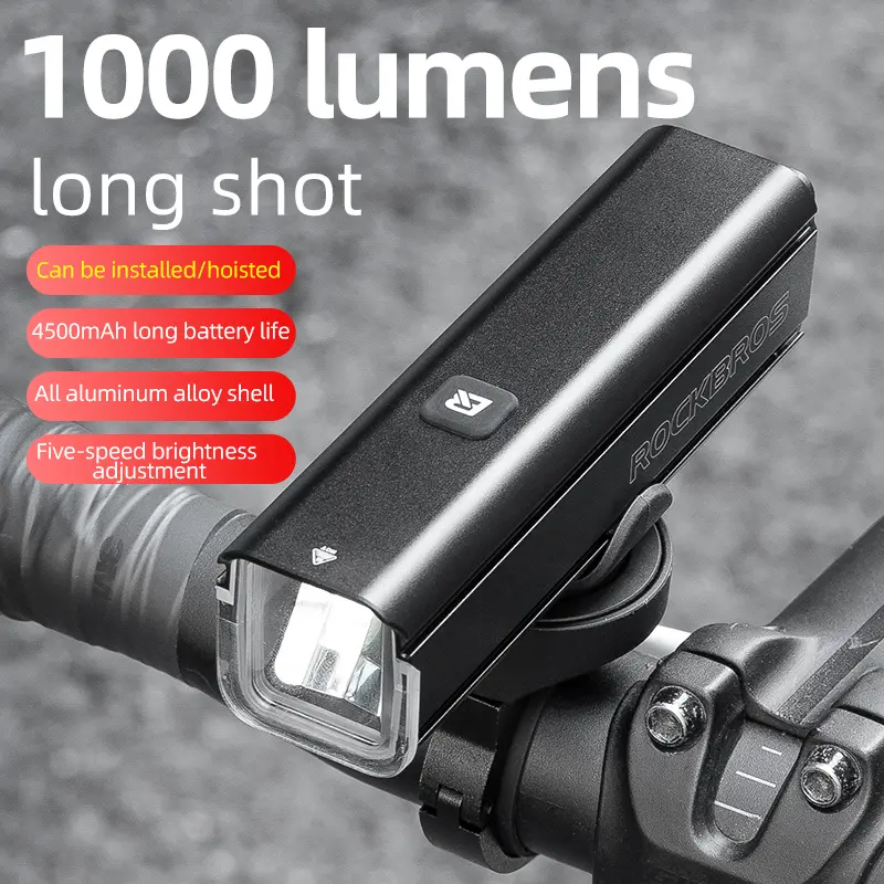 ROCKBROS RHL1000 LED Bike Light, 1000 Lumens Compact Aluminum Alloy Body with Wide Beam, USB Rechargeable and IPX6 Waterproof for Night Biking, Bicycle Headlight, Mount, Ebike Accessories, Usb Port