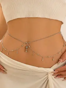 Fashion Sexy Beach Tassel Faux Crystal Waist Chain Belly Button Ring Body Chain, Versatile Minimalist Belly Button Ring Waist Chain Navel Piercing Body Jewelry, Suitable For Women's Daily Wear And Exclusive Banquet (Handmade, Crystal Quantity Random)