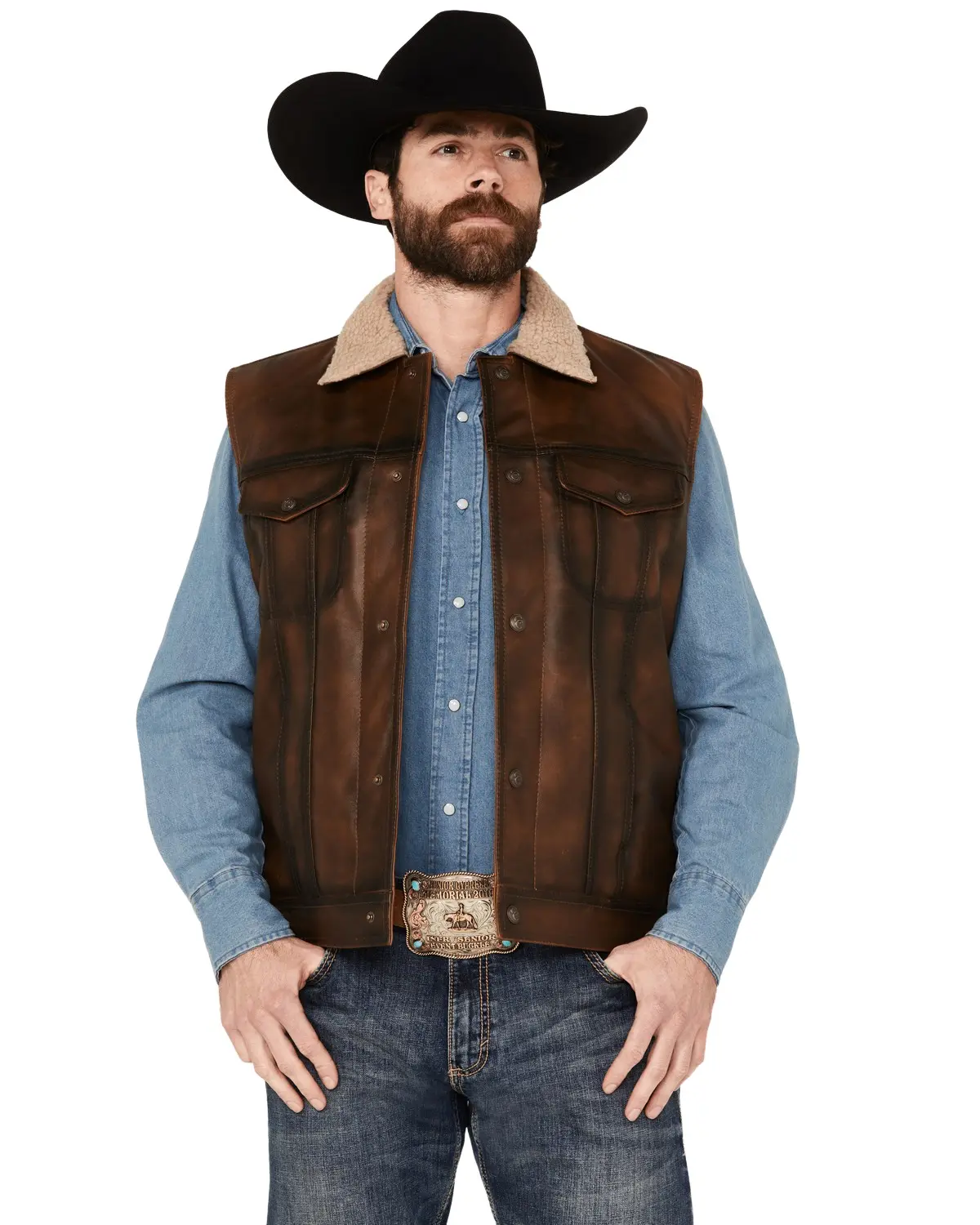 Cripple Creek Men's Men'S Sherpa Lined Leather Vest - Ml5063-94