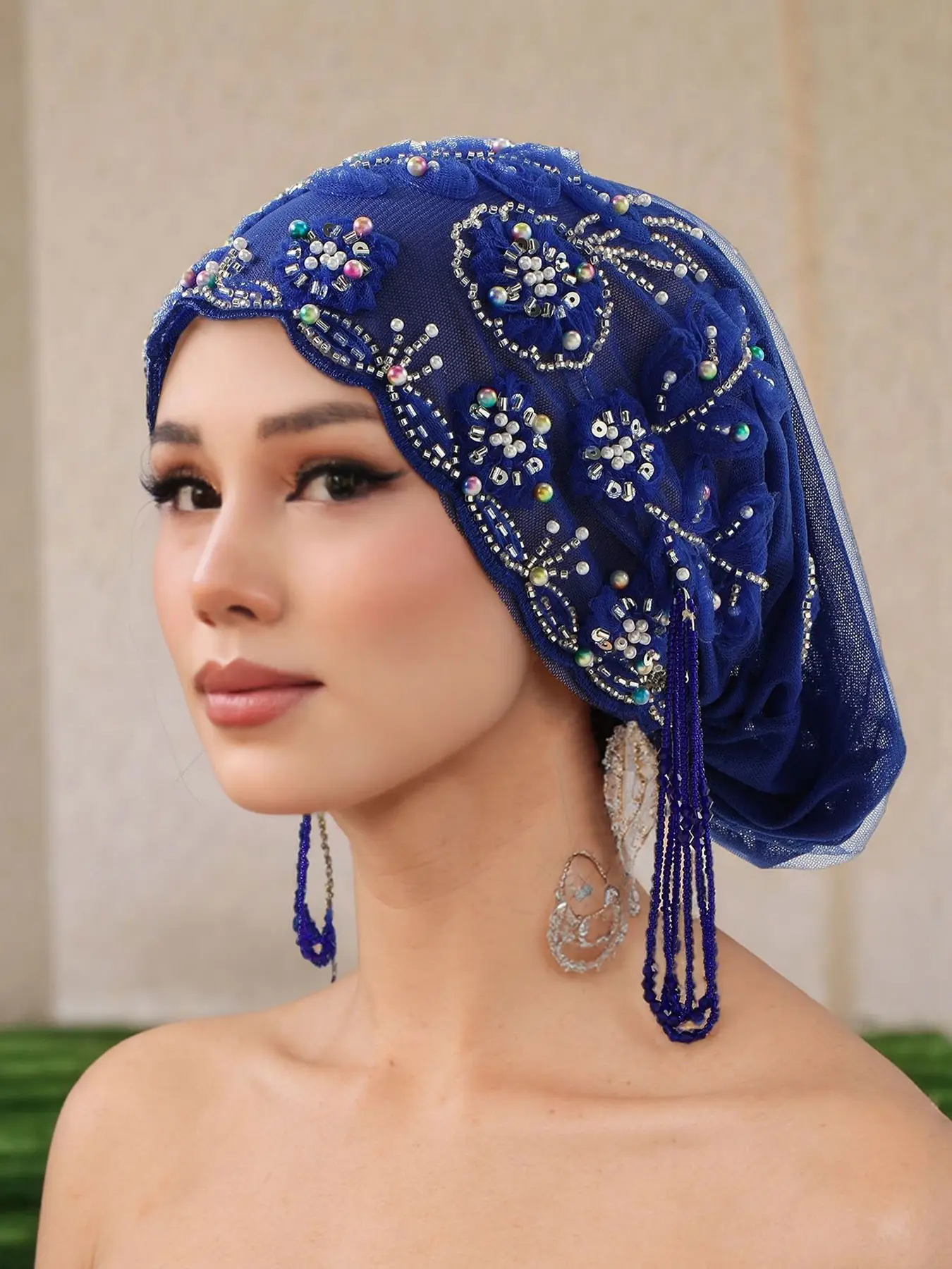 1pc Geometric Print Cap for Women, Bohemian Style Satin-Lined Headwear, Adjustable Ankara Cancer Chemo Hat