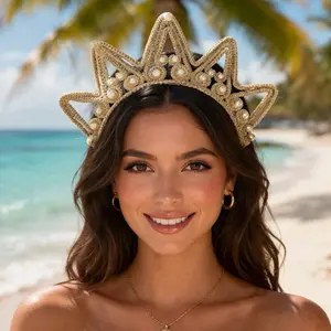 Iraca Palm Crown-Style Headband with Pearls – Handmade