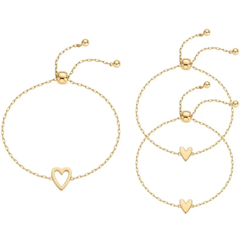Mother Daughter Matching Bracelet Set, 3-Piece Plated Stainless Steel Heart and Solitaire Charm Friendship Bracelets, Adjustable Jewelry for Women, Bracelets Jewelry, Matching Bracelets