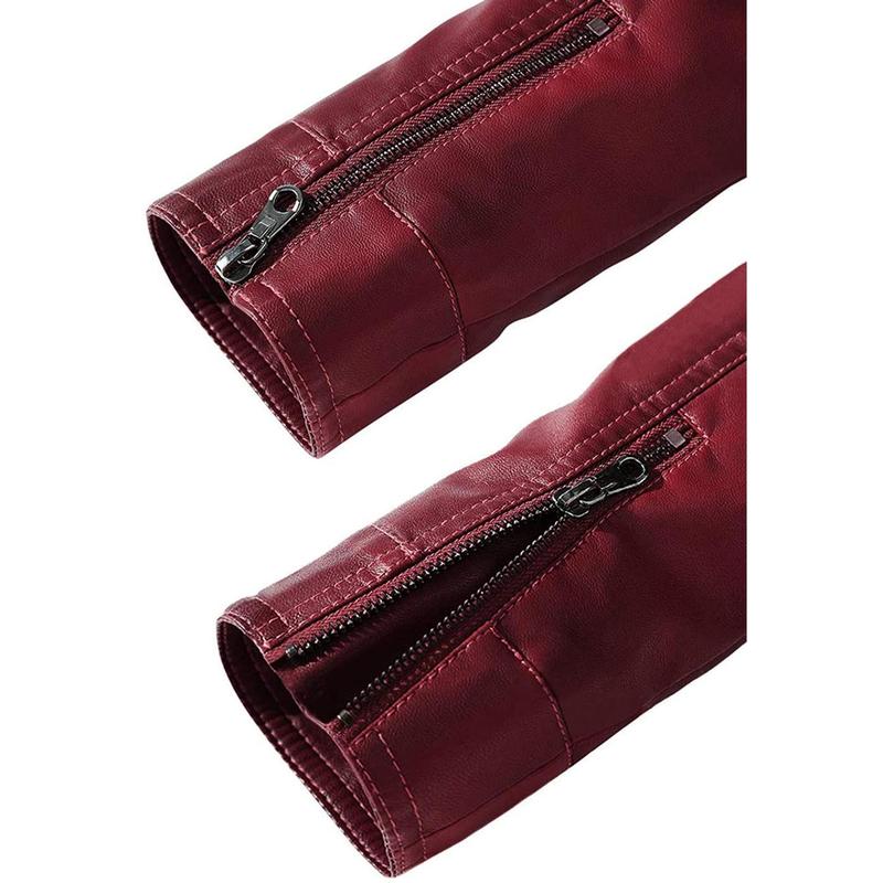 Men's Faux Leather Jacket Vintage with Stand Collar for Motorcycle Biker Riding Bomber Jacket for Men