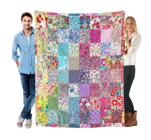 Vintage Boho Patchwork Floral Throw Blanket, Colorful Mixed Print Cozy Blanket for Couch Bed, Bohemian Home Decor Gift