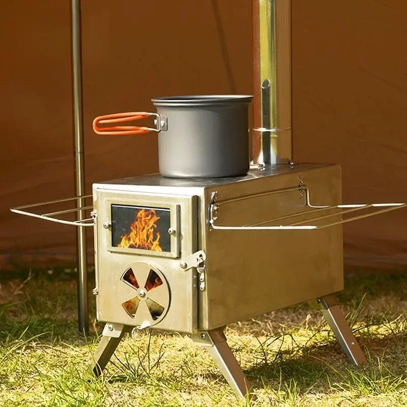Camping stove 304 stainless steel wood-burning stove, heating tent stove, foldable portable water boiling firewood stove, suitable for outdoor tents, cooking, patio, camping stove chimney pipe; fire stove camping picnic