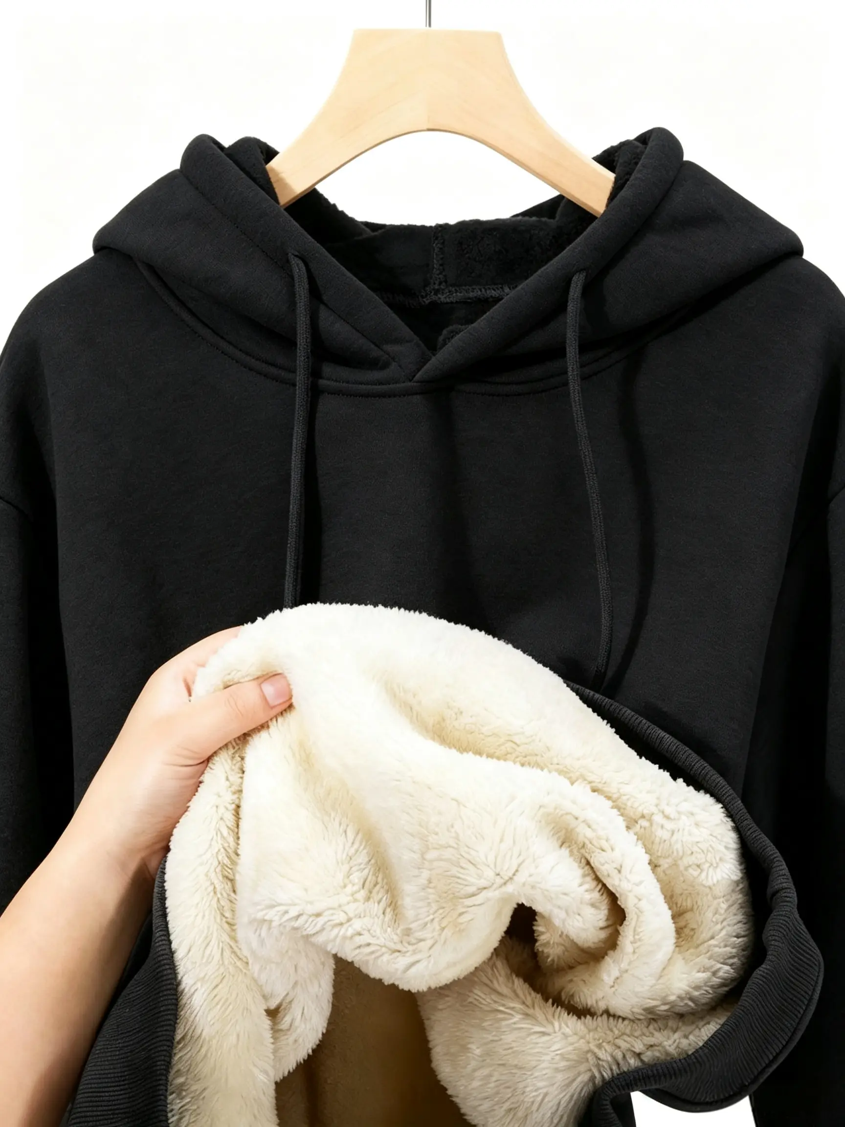 Women's Basic Long-Sleeve Fleece Pullover Hoodie - Kangaroo Pocket, Loose Casual Fit, Solid Color, Minimalist Style, Warm Tops for Women, Ideal for Autumn Winter Everyday Wear