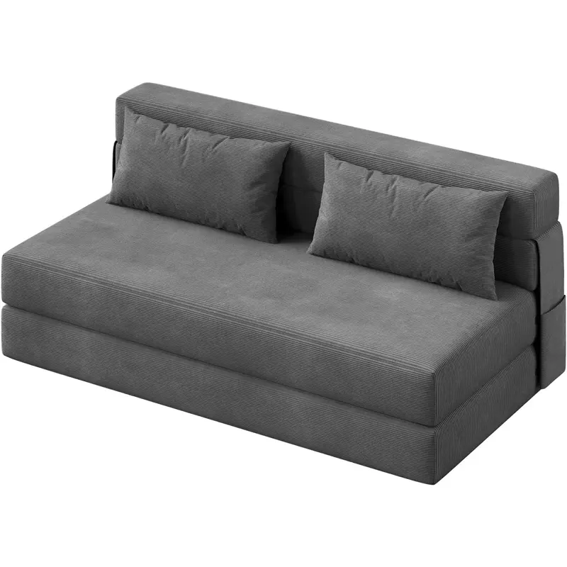 Foldable Sofa Bed，4-in-1 Convertible Sleeper Sofa - Single Vacuum Compressed Foldable Chair Bed with 2 Pillows & Back Support, Portable Lounge for Small Space Bedroom Living Room