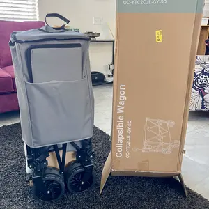 Large Capacity Folding Double Decker Wagon with Brakes, 440 lbs Wagons Carts Foldable Wagon Cart with Flexible Handle, All-Terrain Big Wheels for Grocery Sports Garden Camping