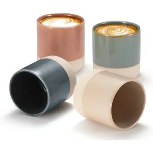 KooK Latte Mugs, Ceramic Artisanal Stoneware, No Handle, Japanese Tea Cups, For Coffee, Tea, Cocoa, Microwave and Dishwasher Safe, Multicolor, 10.5 oz, Set of 4