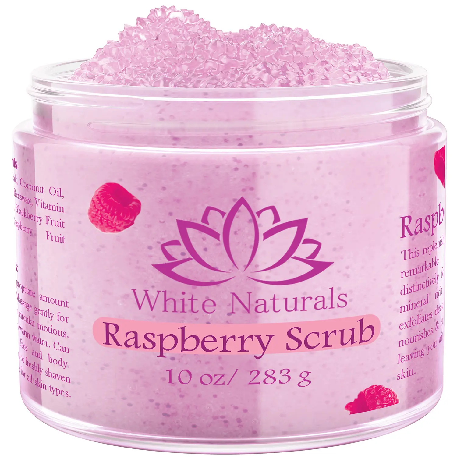 Organic Raspberry Scrub, Natural Exfoliating Salt Body & Face Scrub, Pure Exfoliator Helps with Moisturizing Skin, Cellulite, Dead Skin Cells, Deep Cleansing, Moisturizes 10 oz