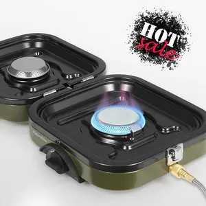 Naturehike 2-Burner Folding Camping Stove with Griddle - Lightweight Portable Gas Stove for Outdoor Cooking, 16000 BTU Adjustable Burners Foldable FathersDayGift