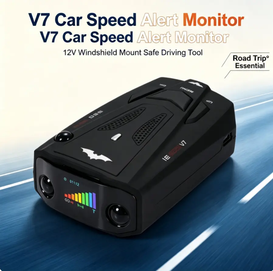 12V 16-Band V7 Laser-Adapted Car Speed Alert Device, 360° Surround Coverage Vehicle Safety Reminder, Plug-and-Play Radar Detector Auto Accessory for Highway Travel, Family Drivers