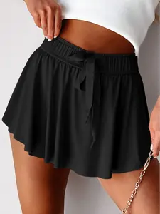 Women Casual Summer High Waisted Tennis Skorts with Lined Shorts Elastic Drawstring Waistband Active Mini Skirts for Workout Running Golf Daily Wear