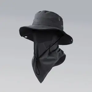 2-Piece Outdoor Wide-Brim Sun Hat Set with Ice Silk Face Mask, Foldable Unisex Beach Fishing Cap for Hiking Work
