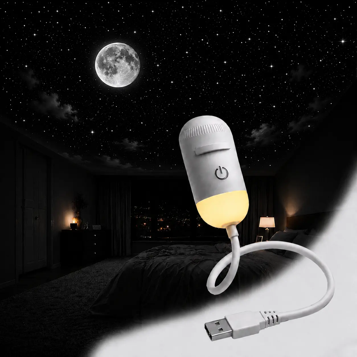 2-in-1 Galaxy Projector Night Light, USB Star Projector with Starry Sky Ceiling Projection, LED Ambient Lamp for Bedroom, Kids Room, Party and Home Decor