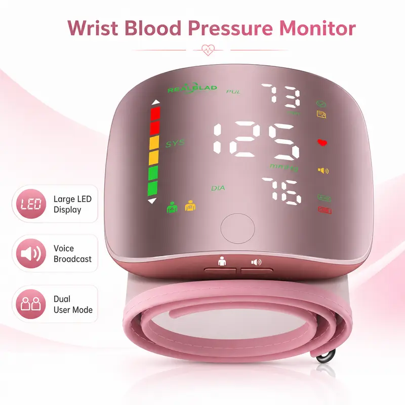 Wrist Blood Pressure Monitor Led Display, Touch Screen Wrist Blood Pressure Cuff 99x2 Reading Memory Wrist Bp Monitor with Carrying Case Health Monitoring — Accurate Home BP Tracking Made Simple,Suitable 5.3 - 7.6 inches