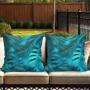 2pcs Tropical Theme Zipper Throw Pillow Covers, Palm Leaf Greenery Ocean Vacation Design, Hand Washable Home Decor for Sofa Bed