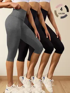 3 Pack Women’s High Waisted Capri Leggings, Super Soft Tummy Control, No See Through Yoga Pants for Workout Running, Sporty Style, Yoga Workout Activewear