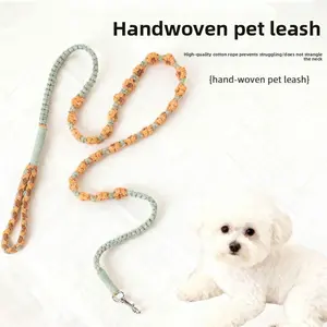 Hand Woven Floral Pet Leash Macaron Color Pearl Decor Stylish Braided Walking Lead Cute Fashion Traction Rope for Small Dogs Cats