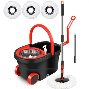 Spin Mop and Bucket with Wringer Set – 360° Spinning Mop with Stainless Steel Handle, On Wheels for All Hard Surfaces