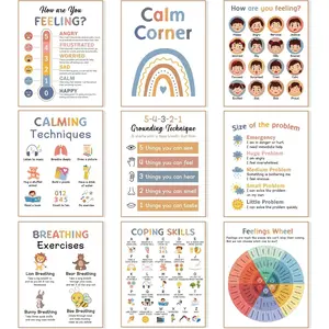 9 Calming Corner Posters For Classroom, Calm Down Corner Feelings Chart For Kids, Mental Health Posters, Educational Poster For Classroom, Emotions Chart For Coping Skills, Wall Art Decorations For Preschool Classroom