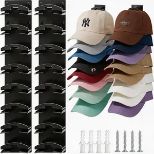 TikTok Made Me Buy It Hat Organizer, 2 Pack Adhesive Hat Rack for Wall, Holds 16 Caps, Damage Free Hanging Hooks for Bedroom Closet Door Decor