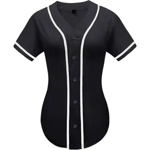 Womens Baseball Jersey Button Down Plain Tshirts Hip Hop Softball Sports Active Tee