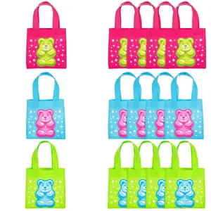 6" x 6" Mini Candy Critters Gummy Teddy Bear Nonwoven Tote Bags - 12 Pc.