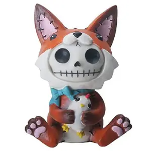 Furrybones Fen Skeleton in Fox Costume with Chicken Figurine Halloween Decor