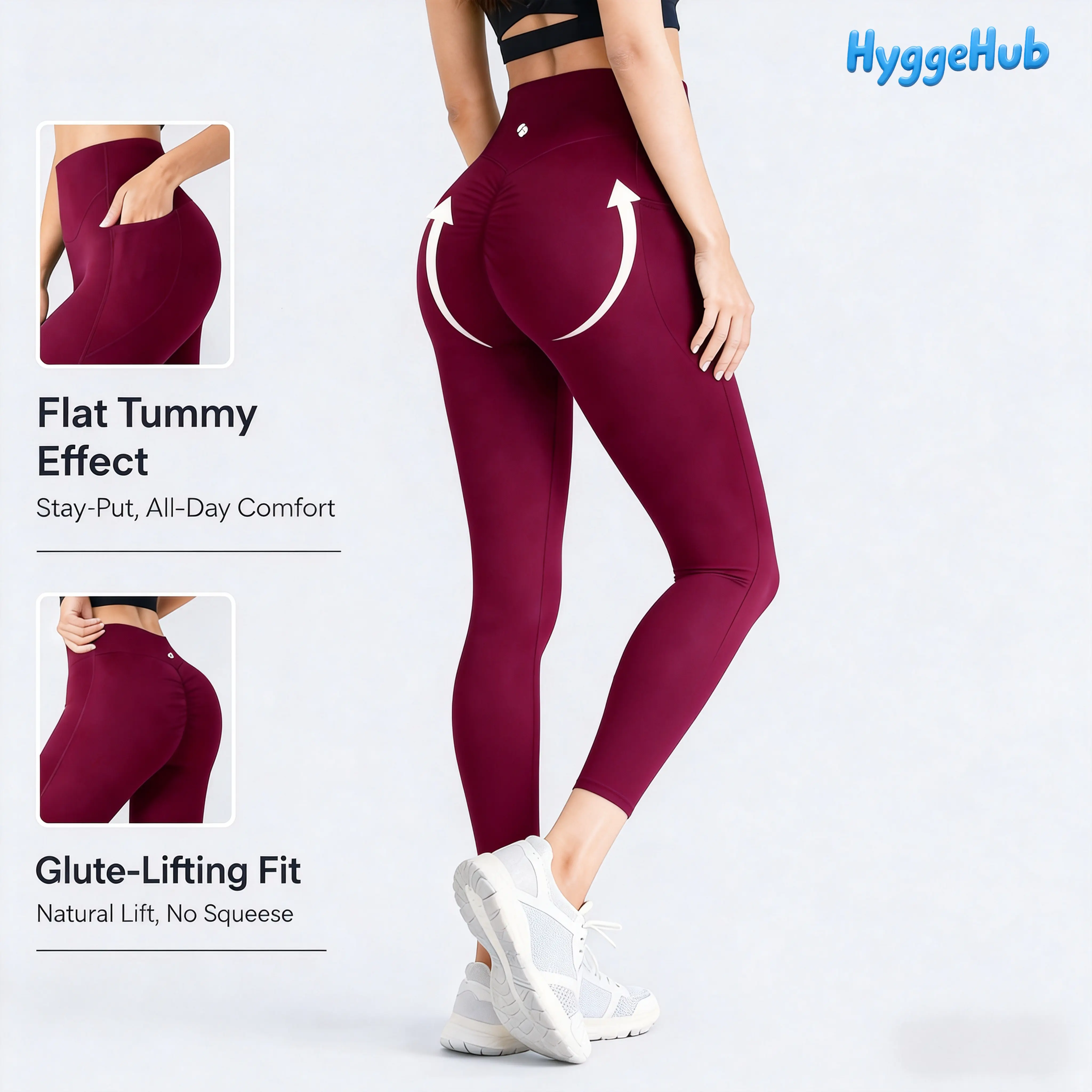 Booty Scrunch Lifting Leggings with Pockets High Waisted Women's Yoga Pants Training Running, Gym & Casual Wear Comfortable Support Back to School