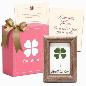 PURPLE GOODS Best Mom Ever Real Four Leaf Clover Framed Gift - Handmade Unique Mothers Day Gift - Good Luck Charm Preserved 4 Leaf Clover Keepsake for Women - I'm so Lucky to Have You (4” x 3”)