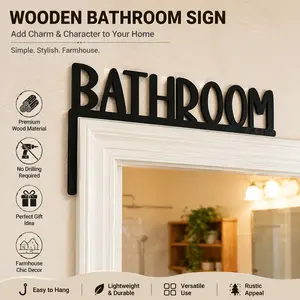 Wooden Bathroom Sign, Farmhouse Style Wall Decor, Easy to Hang, Adds Fun Rural Element, Reinforced Packaging, Letter Signs
