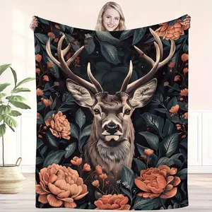 Vintage Deer Pattern Blanket: Suitable for All Seasons Soft Fleece Blanket.Smooth and Light available for Four Seasons and Four Size.v
