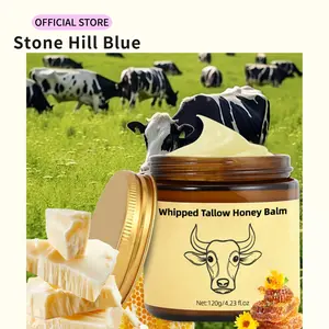 Whipped Grass-Fed Beef Tallow Honey Balm - 4.23 Oz, Moisturizing Cream for Soft, Smooth Skin - Handmade All-Natural Moisturizer - Lavender in Plastic Bottle