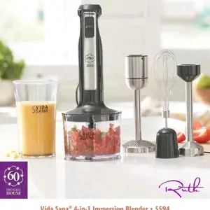 Princess House Vida Sana 4-in-1 Immersion Blender 5594 with 60th Anniversary Design and Multiple Attachments