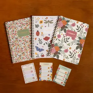 Cabbrix Spiral Notebook, 160 Ruled Pages 8.5" x 6.25" Journal, Inner Storage Pocket Folders with Customized Sticky Notes, Double-Spiral Binding, Cloth Patterned Special Paper Front & Back Cover