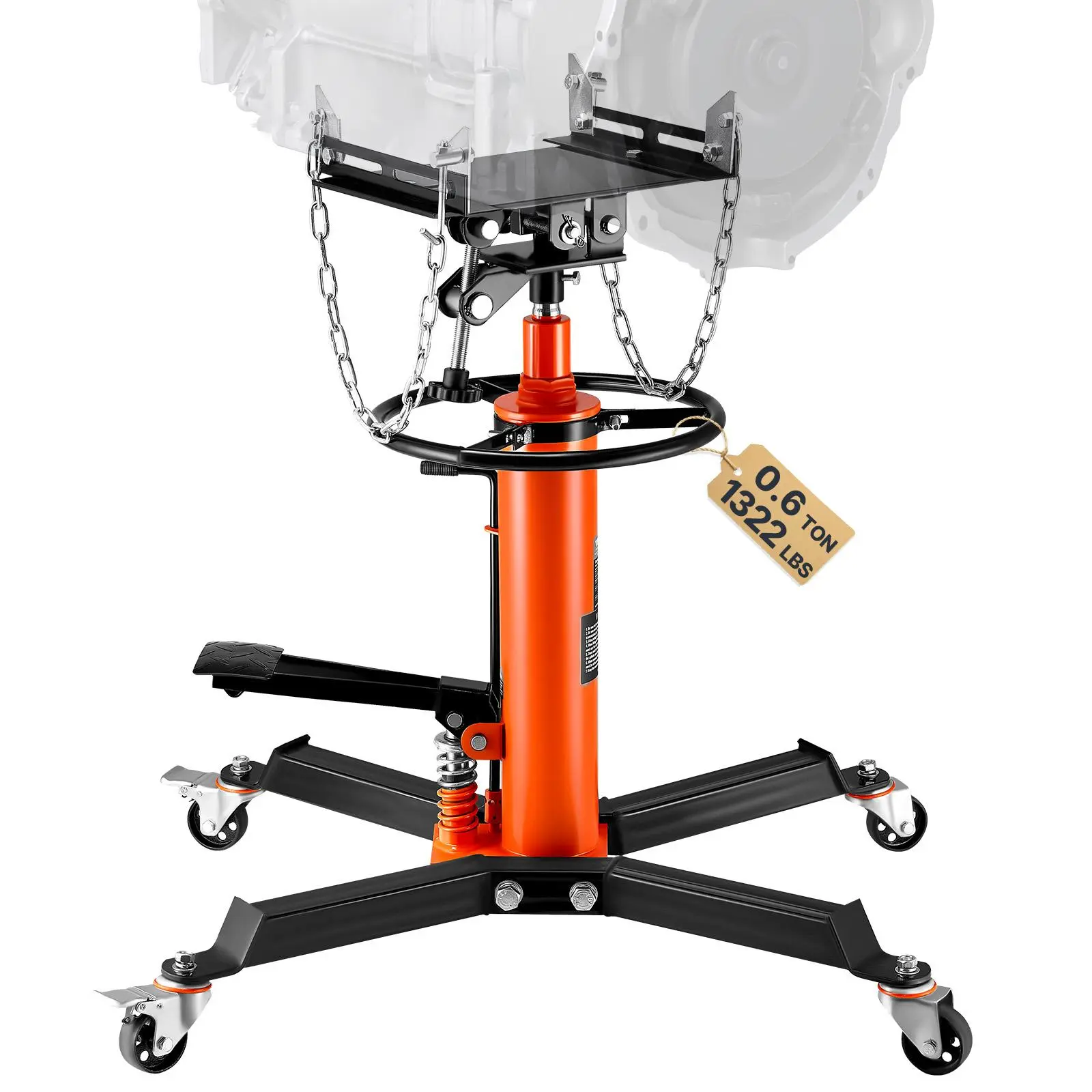 【summerfinds】VEVOR Transmission Jack, 1322 LBS Hydraulic Telescoping Transmission Jack, 32"-67" High Lift Floor Jack Stand with Foot Pedal, 360° Swivel Wheel, Hydraulic Transmission Jack Garage/Shop Lift Hoist