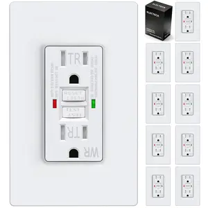 10 Pack GFCI Outlets 15 Amp, Outdoor Weather Resistant (WR), Self-Test GFI Receptacles with LED Indicator, Ground Fault Circuit Interrupter, Screwless Wallplate Included, UL Listed, White