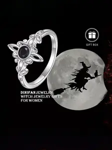silver Black synthetic Zirconia Ladies Ring Witch Celtic Knot Women Ring Jewelry Witchy Jewelry Valentine'S Day Mother'S Day Jewelry Holiday Gift Box