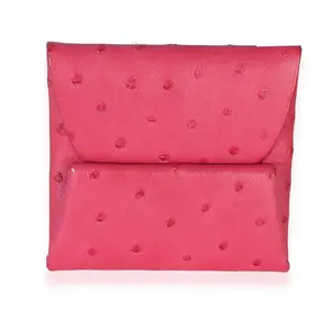 Pre-owned HERMÈS leather Small Leather Goods NY155695 Hermes Rose Tyrien Ostrich Bastia Change Purse