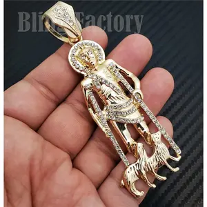 HIP HOP ICED ICY CUBIC ZIRCONIA GOLD PLATED ALLOY SAN LAZARO BLING CHARM PENDANT